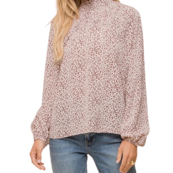 NWT Hem & Thread Cheetah Frills Smocked Ivory Mocha Bohemian Top Blouse - Picture 1 of 11